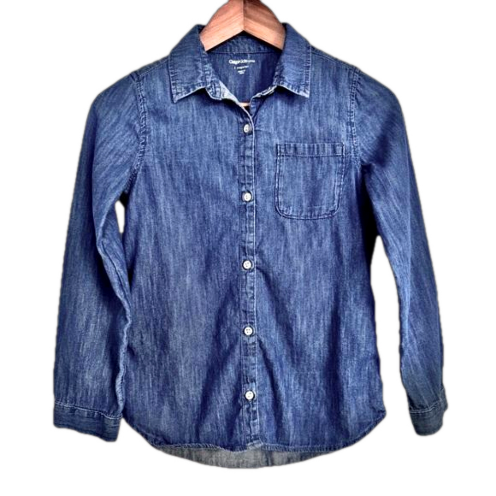 Gap Kids Denim Long Sleeve Button Down Shirt Size Large